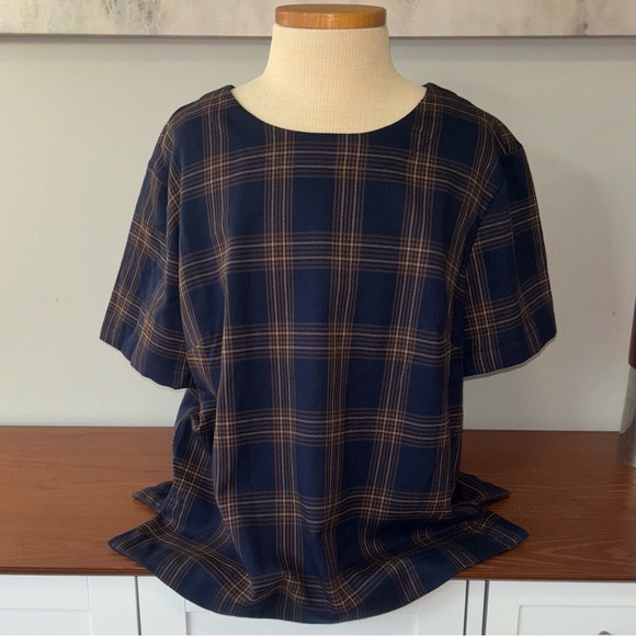 Joe Fresh Tops - NWOT Plaid Navy Blue and Brown Women's Top